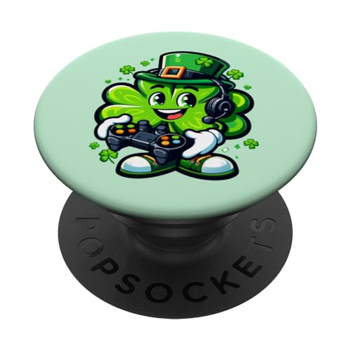 St. Patrick's Day Lucky Shamrock Gamer Video Irish Boys Kids PopSockets Klebender PopGrip von Funny St Patrick's Day Shamrock Gaming Irish tees