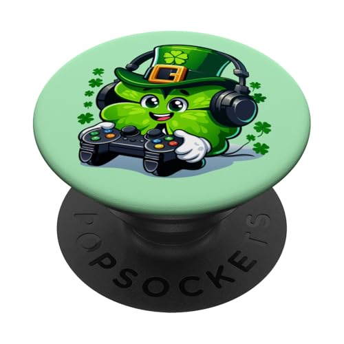 St. Patrick's Day Lucky Shamrock Gaming-Controller Jungen Kinder PopSockets Klebender PopGrip von Funny St Patrick's Day Shamrock Gaming Irish tees