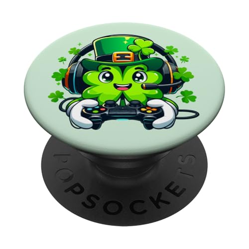 St. Patrick's Day Lucky Shamrock Gaming-Controller Jungen Kinder PopSockets Klebender PopGrip von Funny St Patrick's Day Shamrock Gaming Irish tees