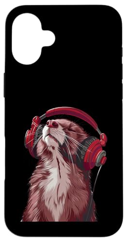 Hülle für iPhone 16 Plus Stoat Kopfhörer von Funny Stoat Headphones Design