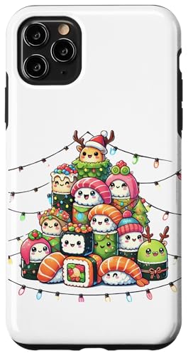 Hülle für iPhone 11 Pro Max Lustige Kawaii Sushi Sashimi Nigiri Weihnachtsbeleuchtung Sushi von Funny Sushi Lover Xmas Designs