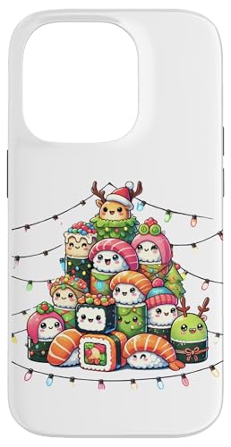 Hülle für iPhone 14 Pro Lustige Kawaii Sushi Sashimi Nigiri Weihnachtsbeleuchtung Sushi von Funny Sushi Lover Xmas Designs