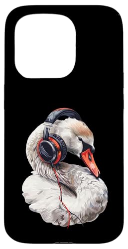 Hülle für iPhone 15 Pro Swan Kopfhörer von Funny Swan Headphones Design