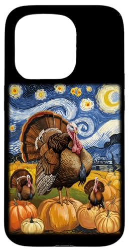 Hülle für iPhone 15 Pro Thanksgiving Truthahn Van Gogh Sternennacht Türkei Tag von Funny Thanksgiving Boys Girls Men Women Tees Gifts