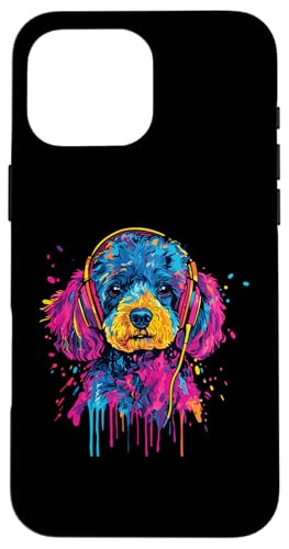 Hülle für iPhone 16 Pro Max Pudel-Liebhaber, Pop-Art, Kopfhörer tragen, lustiger Pudel von Funny Toy Poodle Lovers Designs