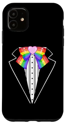 Hülle für iPhone 11 Pride Bowtie Lustiger Smoking LGBTQ Regenbogen Bunt Smoking Kostüm von Funny Tuxedo Parties Wedding Prom Batchelor Design