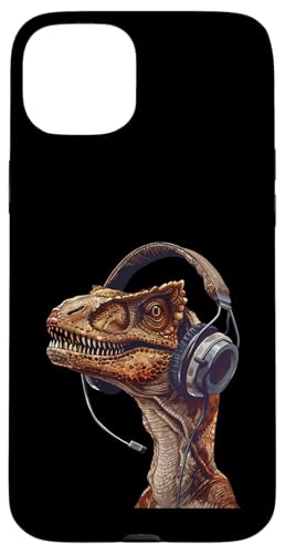 Hülle für iPhone 15 Plus Utahraptor Kopfhörer von Funny Utahraptor Headphones Design