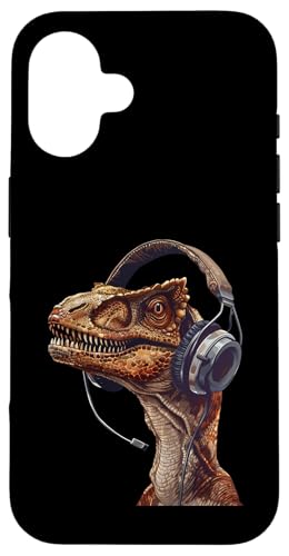 Hülle für iPhone 16 Utahraptor Kopfhörer von Funny Utahraptor Headphones Design