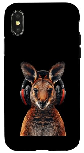 Hülle für iPhone X/XS Wallaby Kopfhörer von Funny Wallaby Headphones Design