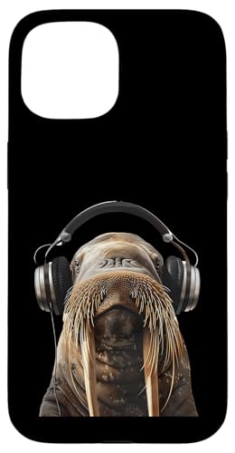 Hülle für iPhone 15 Walrus Kopfhörer von Funny Walrus Headphones Design