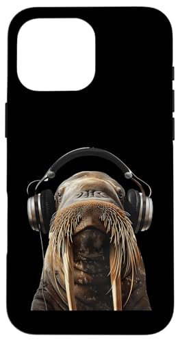 Hülle für iPhone 16 Pro Max Walrus Kopfhörer von Funny Walrus Headphones Design