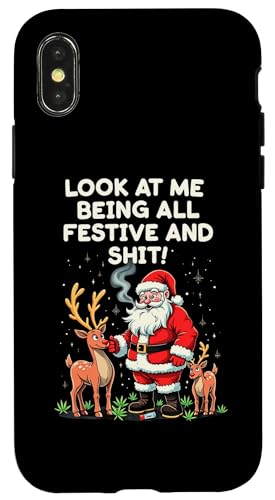 Hülle für iPhone X/XS Humorvoll, lustiger Weihnachtslook At Me Being All Festive And Shit von Funny Xmas Gifts & Sarcastic Christmas Gifts