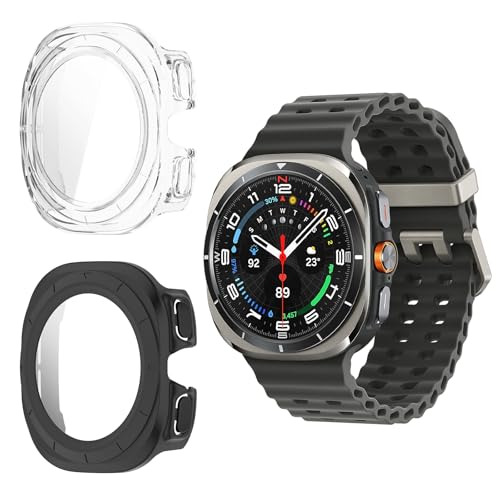 Funrae Hülle Kompatibel mit Samsung Galaxy Watch Ultra 47mm[2 Stück], PC Gehäuse mit Hartglas Displayschutz Schutzhülle Vollschutz Kratzfest Ultradünner Puffer Schutz Case von Funrae