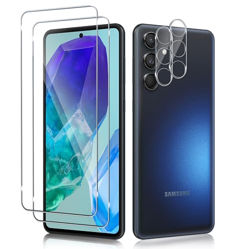 Funrae Schutzfolie für Samsung Galaxy M55 5G für Panzerglas mit Kameraschutz, 2 PCS 0.33MM 9H Härte Folie und 2 PCS Ultra-Klar Kamera Schutz, Anti-Kratzen Displayschutz HD Panzerfolie Schutzglas von Funrae