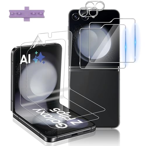 Funrae Schutzfolie für Samsung Galaxy Z Flip 5 für Panzerglas, [2 PCS 9H Härte Externe folie + 2 PCS TPU Innere Panzer Schutz Glas und 2 PCS Kameraschutz], HD Anti-Kratz Schutzglas Displayschutz von Funrae