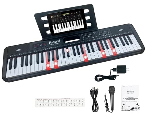 Funtaki Elektronisches Keyboard Piano mit 61 Tasten für Erwachsene mit leuchtenden Tasten, 61 kompakten Tasten Digitalpianos - Perfektes Anfängerklavier Schwarz von Funtaki