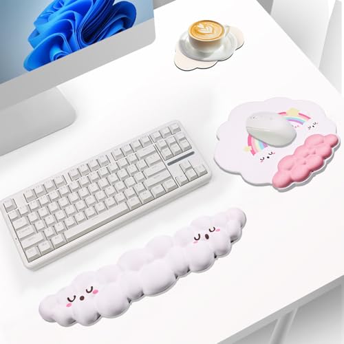 Cloud Tastatur-Handgelenkauflage und Mauspad, Handgelenkstütze, ergonomisch, rutschfest, Tastatur-Handballenauflage, weicher Memory-Schaum, Tastatur-Handgelenkauflage für Büro, Tippen, Gaming, 2 Stück von Funvalley Surperfect