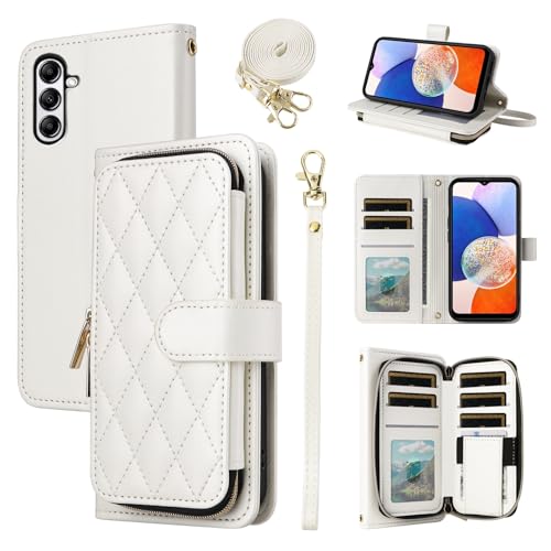 Furiet Argyle Schutzhülle für LG V50 ThinQ mit Handschlaufe, Schultergurt, 9+ Kartenschlitz, Reißverschluss, luxuriöses PU-Leder, Standfunktion, Handyhülle für LGV50 5G V 50 Thin Q V50ThinQ 50 V, Weiß von Furiet