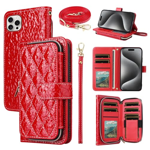 Furiet Argyle-Schutzhülle für iPhone 13 Pro, 15,5 cm (6,1 Zoll), mit Crossbody/Handschlaufe, Lanyard, luxuriöses PU-Leder, Reißverschluss, stoßfest, Handyhülle für iPhone 13Pro 5G i iPhone i13 iPhone von Furiet