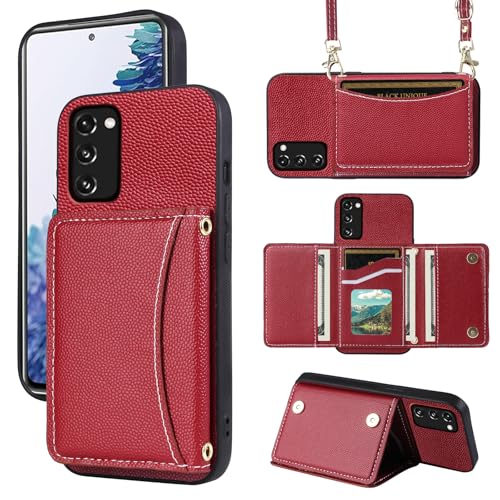 Furill Schutzhülle für Samsung Galaxy S20 FE 5G 16,5 cm (6,5 Zoll), Brieftaschen-Schutzhülle mit Schultergurt und Leder-Kreditkartenfach, Slim S 20 EF UW S20FE5G S20FE 20S S2O Fan Edition 4G G5, Rot von Furill