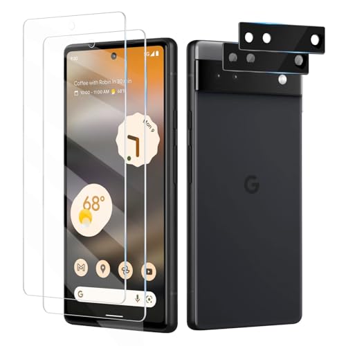 Fycyko [2+2 Pack für Google Pixel 6 A Bildschirmschutz+Kamera Len Schutz, Ultraschall Fingerabdruck, 9H gehärtetes Glas, HD klar kratzfest von Fycyko