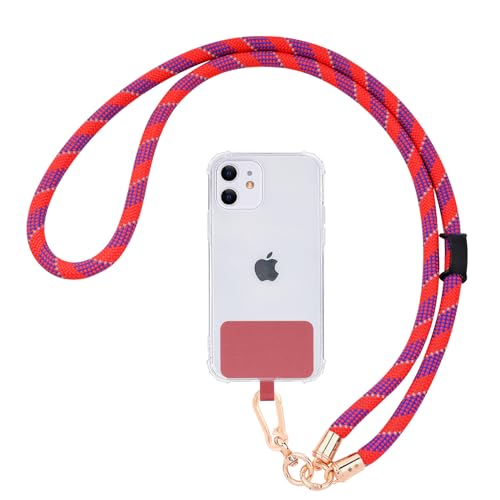 Fycyko Handykette Universal, Durable Handyband Zum Umhängen mit Handyhülle Pad, Neckholder 10mm Dicke Seil Verstellbare Baumwollseil Universal Lanyard mit Schnalle - Rot Blau von Fycyko