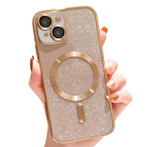 Fycyko Kompatibel mit iPhone 15 Plus Hülle Flash Glitter Aesthetic Handyhülle Kompatibel mit Magsafe Pailletten Design Luxus Magnetische Hülle für iPhone 15 Plus Hülle Soft TPU Case - Gold von Fycyko