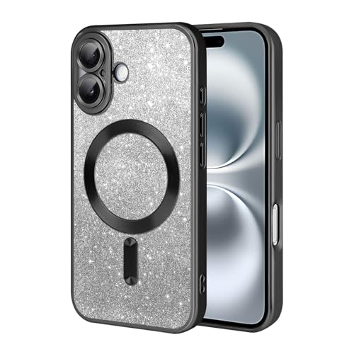 Fycyko Magnetische Schutzhülle für iPhone 16, glitzernd, niedlich, vergoldet, luxuriös, Kameraschutz für iPhone 16, Schwarz von Fycyko