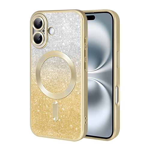 Fycyko Magnetische Schutzhülle für iPhone 16, glitzernd, niedlich, vergoldet, luxuriös, mit Kameraschutz für iPhone 16, Gold von Fycyko