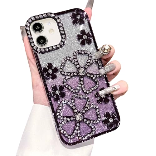 Fycyko Schutzhülle für iPhone 12/iPhone 12 Pro, mit luxuriöser Glitzerbeschichtung, niedliche Blumen, Strass, funkelndes Design, ästhetisch, für Damen und Mädchen, glänzend, Kamera-Schutzhülle, von Fycyko