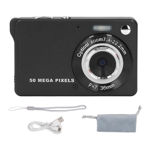 50 MP Digitalkamera, Hochauflösender 1080P-Bildschirm, Autofokus, Elektronische Bildstabilisierung, Taschenkamera (Black) von Fydun