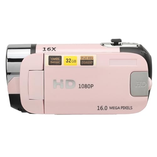 Digitalkamera HD 1080P 16MP 2,4 Zoll Drehbarer Bildschirm Camcorder 16X Zoom Recorder Fülllicht (Rosa) von Fydun