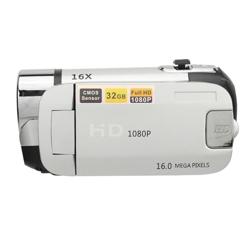 Digitalkamera HD 1080P 16MP 2,4 Zoll Drehbarer Bildschirm Camcorder 16X Zoom Recorder Fülllicht (Silver) von Fydun