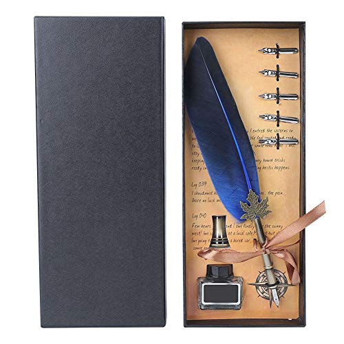 Schreibfeder Feder Set Vintage Schreibstift Handgemachte 5 Ersatzspitzen Wohnkultur Kalligraphie mit Geschenkbox Briefpapier (Blue) von Fydun