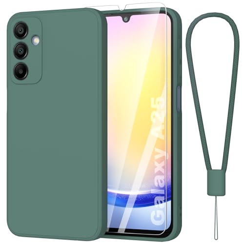 Fyriswho Hülle für Samsung Galaxy A25 5G Schutzhülle + 1 Stück Schutzfolie, Dünne Weiche Anti Kratzer Handyhülle Galaxy A25 Rundumschutz Case Cover für Samsung Galaxy A25 5G (6.5") - Dunkelgrün von Fyriswho