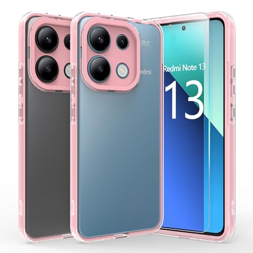 Fyriswho Hülle für Xiaomi Redmi Note 13 4G Schutzhülle mit 1 Stück Schutzfolie, Transparent Silikon TPU Bumper Stoßfest Kratzfeste Handyhülle für Xiaomi Redmi Note 13 4G (6.67") Rosa von Fyriswho