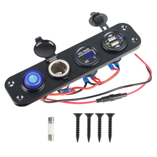 Fyuasto USB-Ladegeräte 3.0 für Boot Marine Truck Caravan RV 24V 12V Licht Toggle Volt Test Zubehör Auto Power Adapter Sicherung Switch Panel (Blaues Licht) von Fyuasto