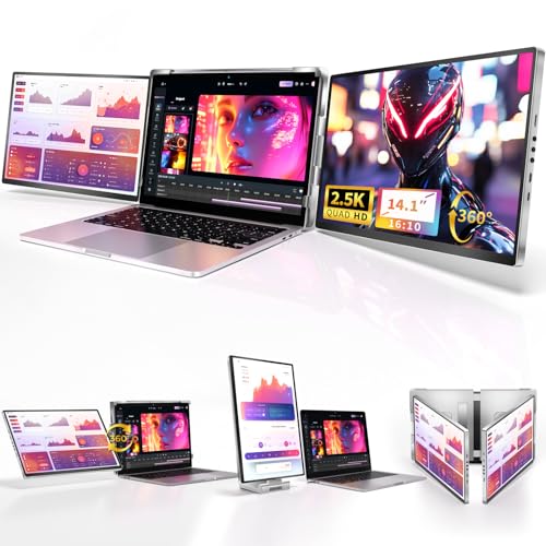 Fzaqwen Triple Screen Laptop Monitor Extender - 2.5K QHD IPS Triple Portable Monitor for Laptop 13-17 Inch, Plug Play and Compatible with MacOS/Wins/Chrome/Dex (Silver) von Fzaqwen