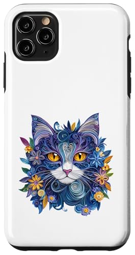 Hülle für iPhone 11 Pro Max Schöne Katze mit Blumenmuster von G Hall Marketing