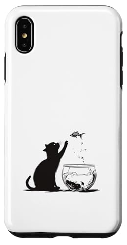 Hülle für iPhone XS Max Schwarze Katze greift nach einem Fisch von G Hall Marketing