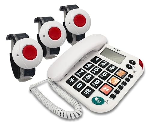 MAXCOM (G-TELWARE®) KXT481SOS 2023-2024er Modell Haus Notruf Seniorentelefon mit Funk-SOS-Sender, Festnetztelefon - 3 Armbandsender, Carbonschwarz, Standard von G-TELWARE