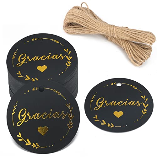 G2PLUS 5x5CM Geschenkanhänger Gracious Etiketten Anhänger Tags 100stk mit 20M Jute Schnur(Schwarz) von G2PLUS