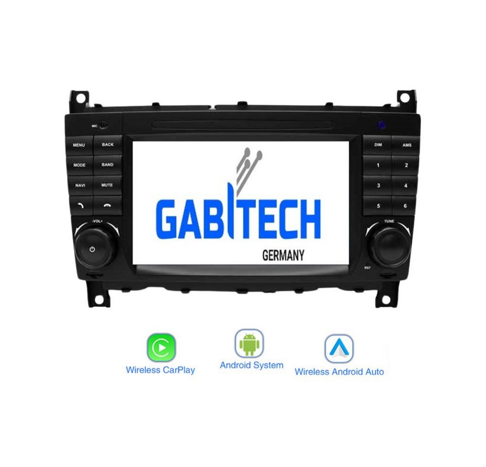 GABITECH 7 Zoll Autoradio Navi für Mercedes C Klasse W203 CLK W209 C200 CLC Autoradio (4GB RAM 64GB ROM Octa-Core. Drahtlos Carplay und Android Auto) von GABITECH