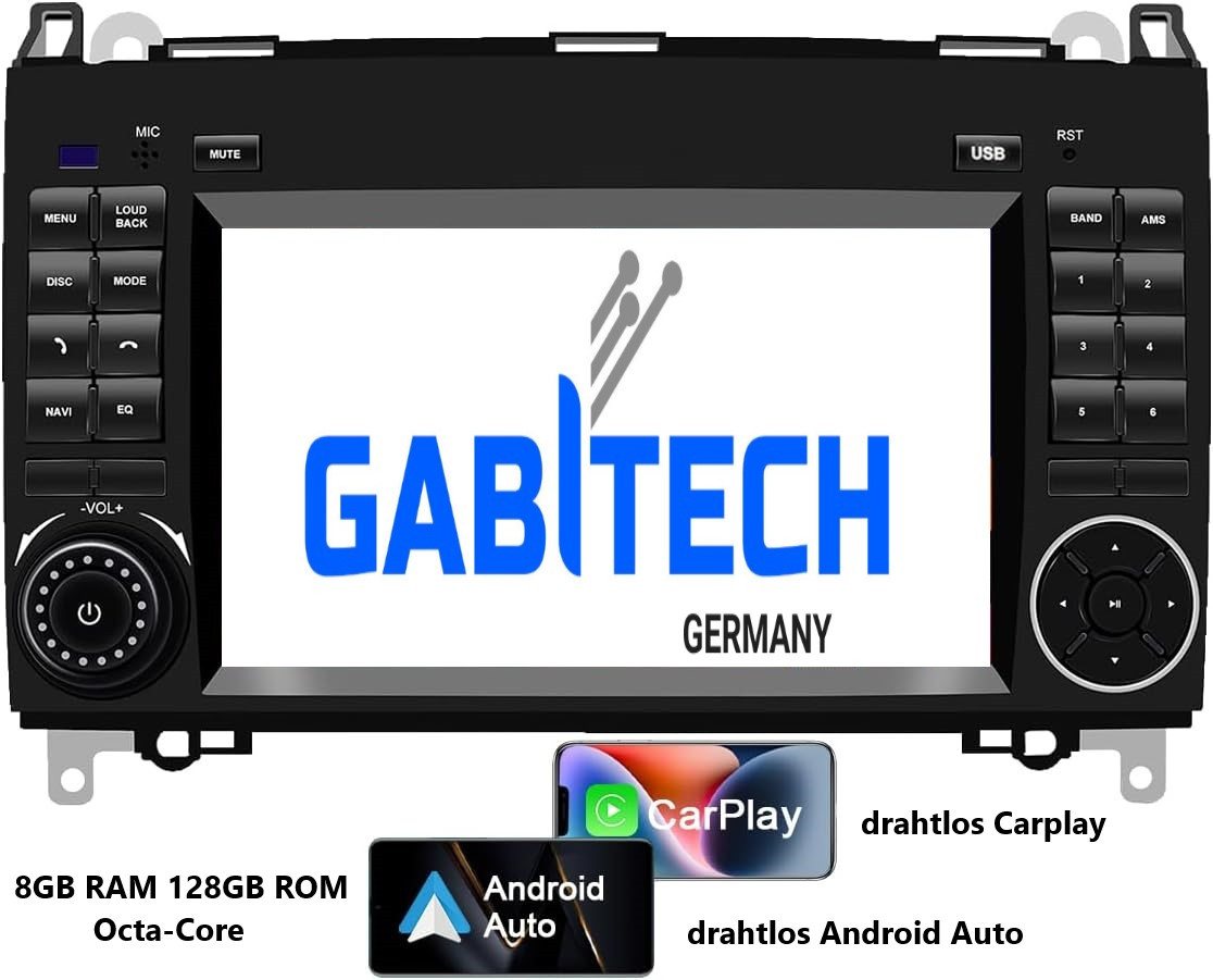 GABITECH Autoradio GPS Navi Mercedes Benz A B Klasse W169 Sprinter, Vito, Viano Autoradio (Android 13, Drahtlos Carplay und Android Auto) von GABITECH