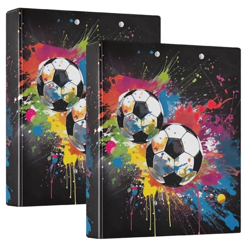 Fußballbälle und Farben, 3,8 cm, 3-Ringbuch für 200 Blatt, Ordner für Papier, 2 Stück von GAIREG