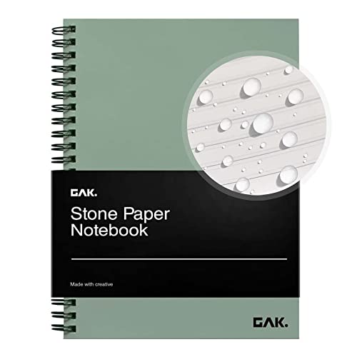GAK. Stone Paper Wasserdichtes Spiral-Notizbuch, 18,3 x 25,7 cm, 50 Blatt, langlebiges Notizbuch, umweltfreundliches Mineralstein-Papier-Notizbuch, wasserdicht, liniert, grün von GAK.