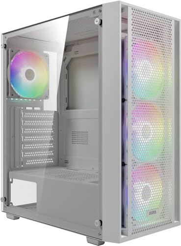 GAMDIAS Aura GC2 Elite WH High Airflow Tempered Glass Mid-Tower ATX-Gehäuse – Vier mitgelieferte 120-mm-RGB-Lüfter – passend für 6 x 120-mm-Lüfter – werkzeuglose Installation Seitenfenster – von GAMDIAS