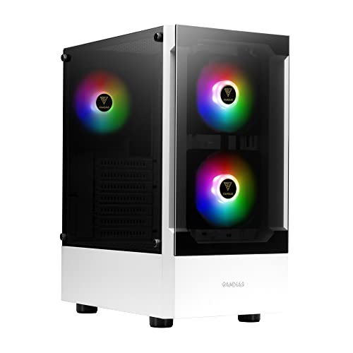 GAMDIAS ATX Mid-Tower Gaming-PC-Gehäuse, Enthält 3 x 120 mm ARGB-Lüfter, High Airflow Mesh Front, Gehärtetes Glas-Seitenteil, PSU-Abdeckung, Weiß von GAMDIAS