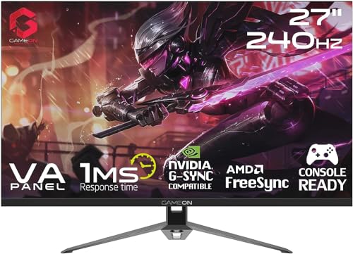 GAMEON 27 inch FHD (1920 x 1080) Flacher VA-Gaming Monitor, 240Hz, 1 ms, HDMI 2.1 konsolenkompatibel, mit G-Sync und und Free Sync - Schwarz (GOP27FHD240VA) von GAMEON