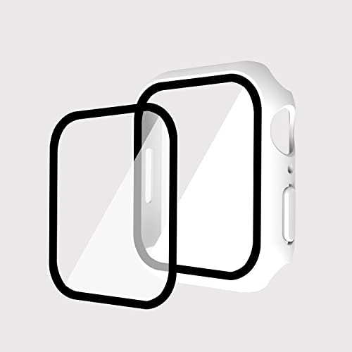 GANGANPRO 2 In 1 Design Harte PC Hülle mit Gehärtetem Glas Displayschutzfolie für Apple Watch 7/8/9,Ultradünne Kratzfeste Smartwatch Abdeckung für iWatch 41 mm Zubehör – Weiß von GANGANPRO